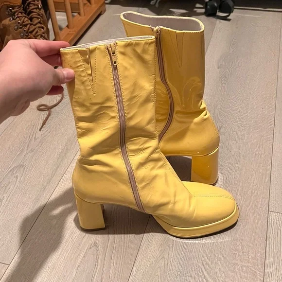 Miista Chic Yellow Patent Platform Mid-Calf Boots Size 40 US 9 - Picture 4 of 4